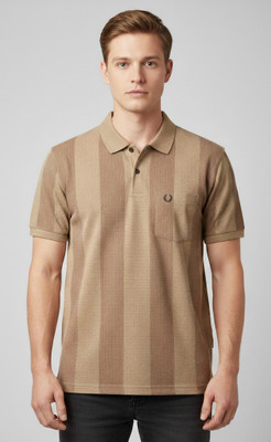 FA21 CLOTHING Striped Men Polo Neck Beige T-Shirt