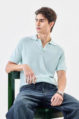 Snitch Self Design Men Polo Neck Light Green T-Shirt