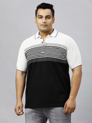 XMEX Striped Men Polo Neck Black T-Shirt