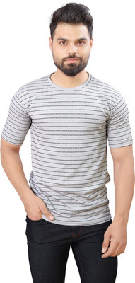 METRONAUT Striped Men Round Neck Grey T-Shirt