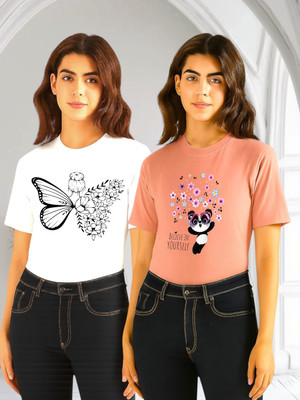 Moldify Printed Women Round Neck Multicolor T-Shirt