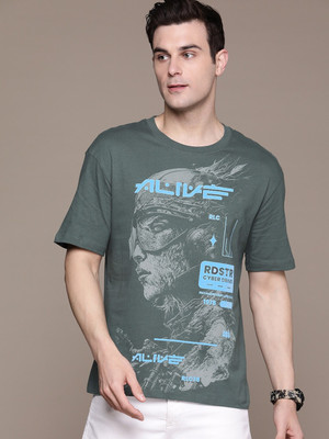 Roadster Printed, Typography Men Round Neck Grey T-Shirt