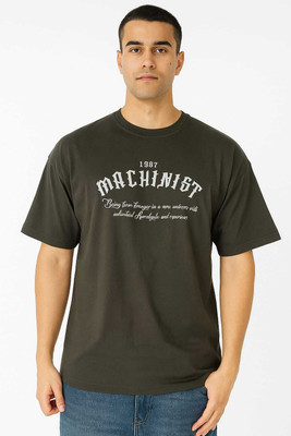 Kashaan Typography Men Round Neck Grey T-Shirt