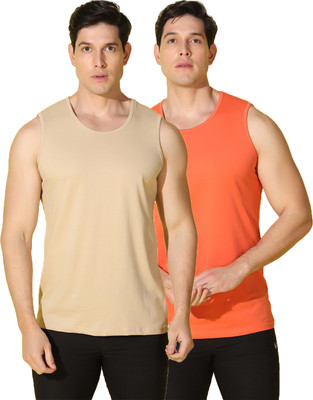 WOOSTRO Solid Men Round Neck Beige, Orange T-Shirt