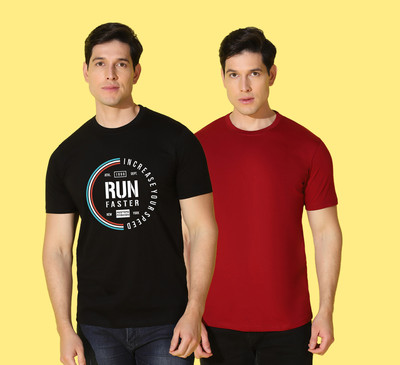 WOOSTRO Solid, Printed Men Round Neck Multicolor T-Shirt