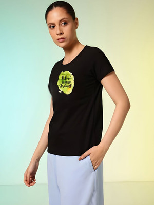 SZN Graphic Print Women Round Neck Black T-Shirt
