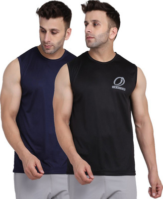 INDIZO Solid Men Round Neck Blue, Black T-Shirt