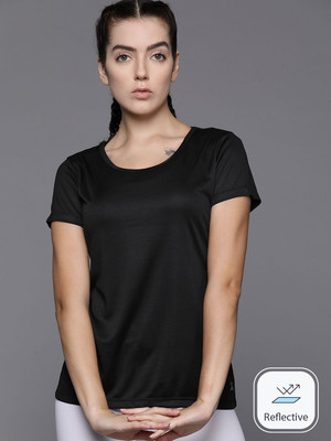 HRX by Hrithik Roshan Solid Women Round Neck Black T-Shirt