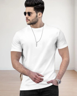 ELABOT Solid Men Round Neck White T-Shirt