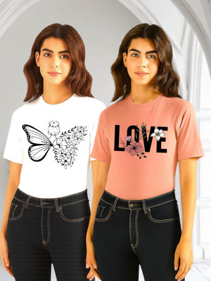 Moldify Printed Women Round Neck Multicolor T-Shirt