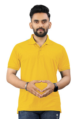 Gally Solid Men Polo Neck Yellow T-Shirt