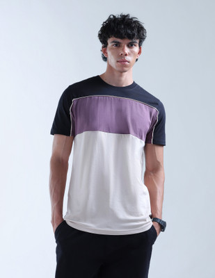 FLYING MACHINE Colorblock Men Crew Neck Grey T-Shirt