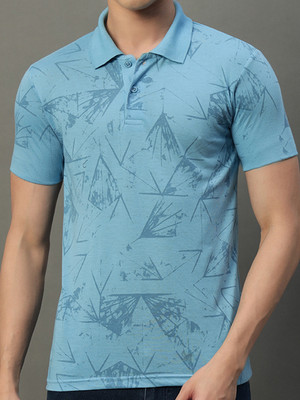 Hushbucks Printed Men Polo Neck Light Blue T-Shirt