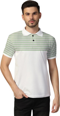 tfurnish Striped Men Polo Neck Green T-Shirt
