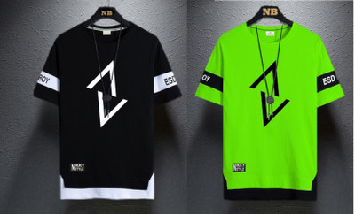 NB NICKY BOY Typography Men Round Neck Black, Light Green T-Shirt
