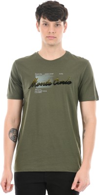 MONTE CARLO Printed, Typography Men Round Neck Green T-Shirt