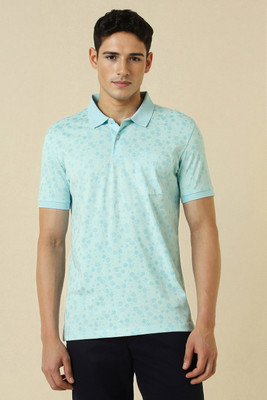 Allen Solly Printed Men Polo Neck Light Blue T-Shirt