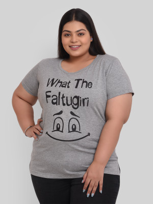 NEO GARMENTS Printed Women Round Neck Grey T-Shirt