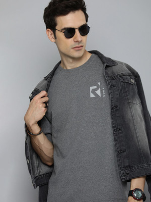 R.Code by The Roadster Life Co. Solid Men Round Neck Grey T-Shirt