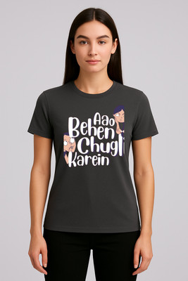 Nahen Conversational, Printed, Typography Women Round Neck Black T-Shirt