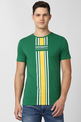 Peter England University Solid Men Round Neck Green T-Shirt