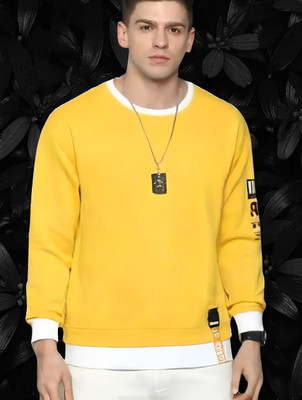 Teezler Solid Men Round Neck Yellow T-Shirt