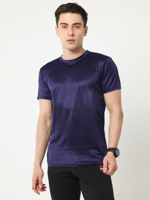 strawberrygrow Solid Men Round Neck Blue T-Shirt