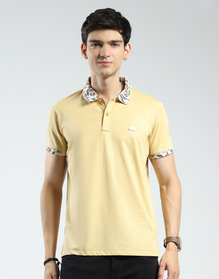 MONTE CARLO Self Design Men Polo Neck Yellow T-Shirt