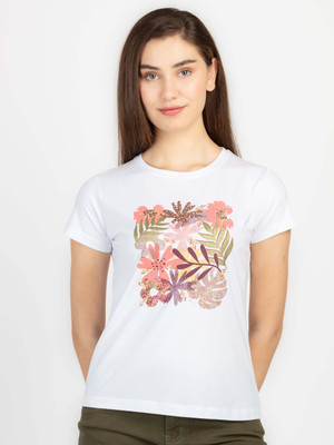 Status Quo Printed Women Round Neck White T-Shirt