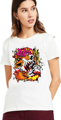 BRATMA Printed, Typography Women Round Neck White T-Shirt
