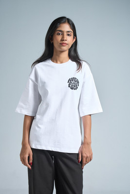 VEYRE Printed Women Round Neck White T-Shirt