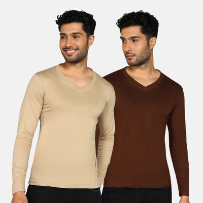 Fleximaa Solid Men V Neck Multicolor T-Shirt