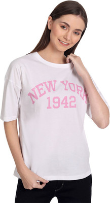 ikichic Printed, Typography Women Round Neck White T-Shirt
