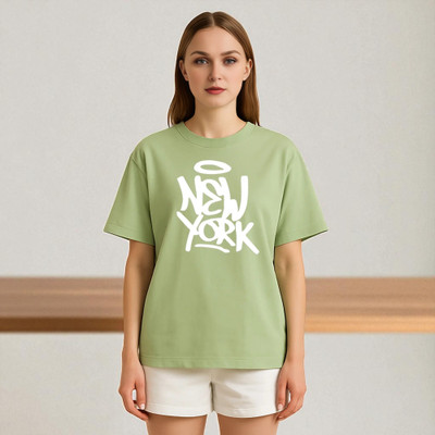 Elvia Typography Women Round Neck Light Green T-Shirt