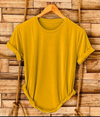SR Fashion Solid Men Round Neck Yellow T-Shirt
