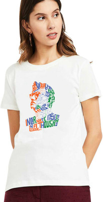 BRATMA Printed, Typography Women Round Neck White T-Shirt