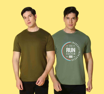 WOOSTRO Solid Men Round Neck Green, Light Green T-Shirt