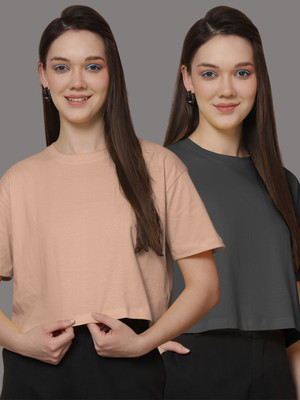 FRISKERS Solid Women Round Neck Multicolor T-Shirt