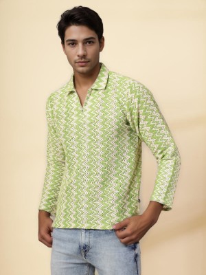 RIGO Chevron/Zig Zag Men Polo Neck Green T-Shirt