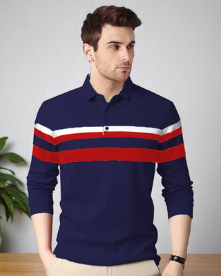 Autna Printed Men Polo Neck Navy Blue T-Shirt