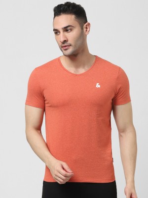 JACK & JONES Solid Men V Neck Orange T-Shirt