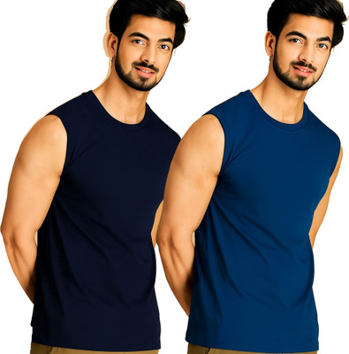 Adorbs Solid Men Round Neck Dark Blue, Blue T-Shirt