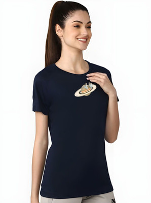 SZN Graphic Print Women Round Neck Dark Blue T-Shirt