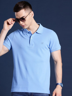 Hancock Embroidered Men Polo Neck Blue T-Shirt