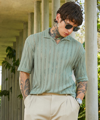 CAMPUS SUTRA Solid Men Polo Neck Green T-Shirt