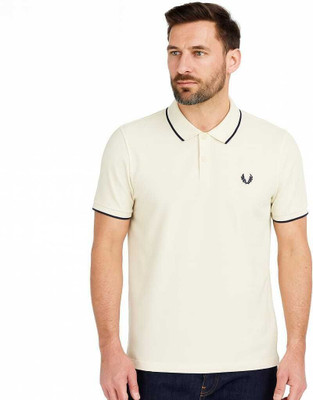 RF Raves Solid Men Polo Neck White T-Shirt