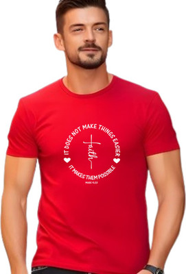 Witty Curls Printed Men Round Neck Red T-Shirt