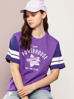 DILLINGER Printed Women Round Neck Purple T-Shirt
