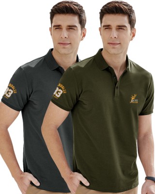 EyeBogler Solid Men Polo Neck Grey, Green T-Shirt