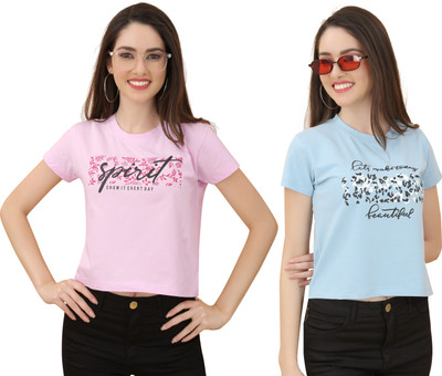 V festa Casual Printed Women Pink, Light Blue Top